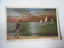 D191130 old postcard - Balaton yacht race - pinup girl 1930
