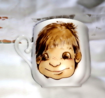 Retro porcelain baby boy and girl face mug