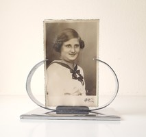 Art deco table photo holder, chromed iron