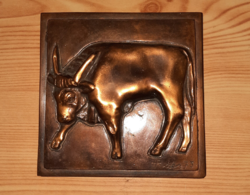 Rácz Edit bronz relief - Bika - Állatövi jegyek sorozatból