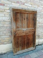 Oak door, cellar door 19th century forged hardware, with lock and key, beautiful mature color,