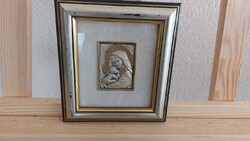 (K) Mary and baby Jesus silver picture, relief 18x16 cm with frame