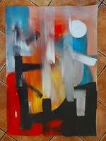 70x100 cm, festmény, absztrakt, karton, olaj