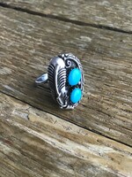 Old Navajo Indian silver ring with turquoise
