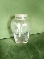 Régi, kis méretű, szép formájú, csiszolt mintás üveg váza