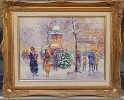 Éva Bényi (1955-): winter city, 30x40 cm.