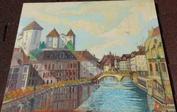 Folyóparti városka_ német kortárs festő festménye