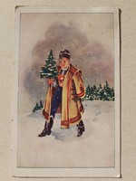 Old Christmas postcard 1942 folk costume postcard
