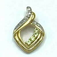 Genuine Natural Peridot and Diamond Gemstone Pendant, 14k Gold Plated, 925 Marked