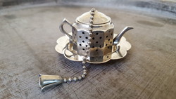 Angol,teáskanna alakú teaszűrő,teafilter,alátét tányérkával
