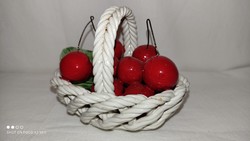Ceramic cherry basket, probably capodimonte