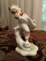 Herendi porcelán figura - Kislány cicával -