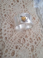 Delicate silver-plated heart ring for women, two-tone