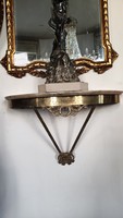 Gilded bronze console table with a pair of marble tops. XIX. Century.