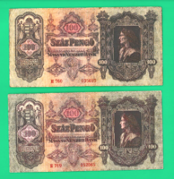 100 Pengő  bankjegy - 1930 - 2 db