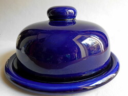 Cobalt blue cheese rack with lid from the 70s