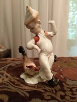 Herendi porcelán figura - Kisfiú kakassal -