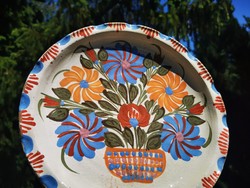 Antique folk flower basket wall plate