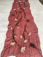 Silk scarf with felted floral branch pattern, new!