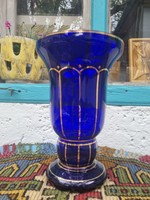 Royal blue gilded glass vase