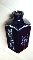 Juried folk blue glazed ceramic bottle, vase