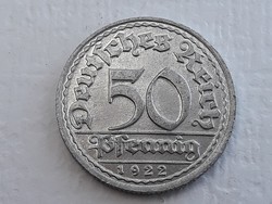 Németország 50 Pfennig 1922 D érme - Weimari Köztársaság 50 Pfennig 1922 külföldi pénzérme