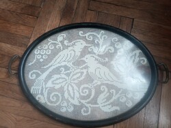 A fabulous giant tray with a parrot pattern from around 1900