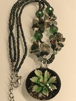 Murano necklace with large flower pendant, semi-precious stones, 48 cm long