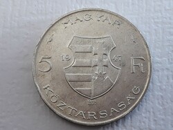 Magyarország Ezüst 5 Forint 1947 érme - Kossuth 1802-1894 Magyar Köztársaság 5 Ft pénzérme