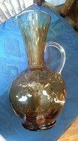 Antique mouth-blown honey-colored amber glass small jug 25 cm