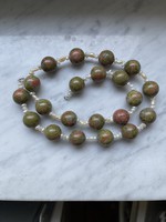 Large eyed unakit beads with freshwater true pearls