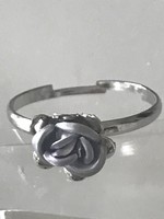 Silver-plated ring with rose head, adjustable size