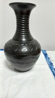 Lakatos l black earthenware glazed ceramic vase from Mohács, marked, signed