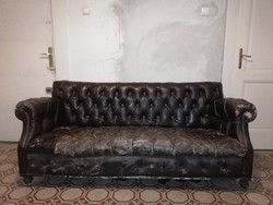 It's cheaper today!!! Original antique cowhide sofa in chesterfield style !!