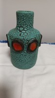 Judit Bártfay's turquoise vase with red decor, marked, signed, flawless