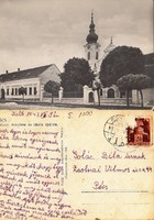 Mohács Református templom és iskola 1943     .Posta van !
