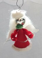 Retro tapestry glass and chenille angel Christmas tree ornament 8cm