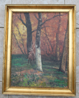 Pál Csergezán - alert deer oil painting