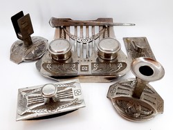 Art Nouveau inkstand, tapper, candle holder, desk set