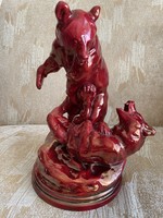 Zsonay ox blood glazed wrestling bears - a rarity