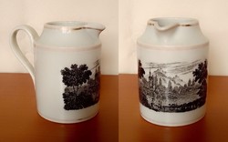 Antique old marked lippert haas schlaggenwald porcelain chocolate jug, spout, around 1830, landscape