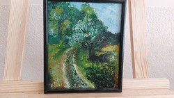 (K) Sédli István József festmény 19x23 cm kerettel erdei út