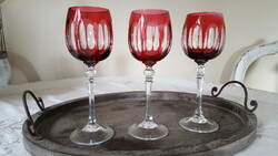 WMF fukszía színű csiszolt talpas kristálypohár 3 db.