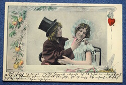 Antique art nouveau e ernst artist postcard courtship pierced heart dragonfly