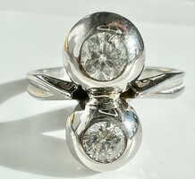 589T. 1 Forintról! Modern Magyar Briliáns (0,7 Ct) Button 14k Arany (4,1 g) gyűrű, Top Wesselton kő!