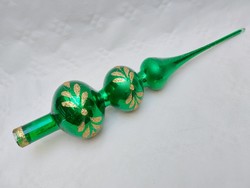Retro üveg karácsonyfadísz zöld csúcsdísz 30 cm