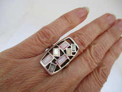 Szépséges antik magyar iparművész  gyöngyházas  ezüstgyűrű
