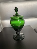 Zöld talpas üveg bonbonier