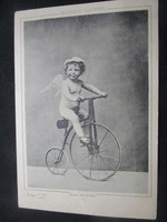 On deployment 1898 the cupid bicycle - velocipede - angel putto original marked postcard