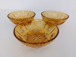 Retro glass small bowl amber colored old compote bowl 3 glass bowls